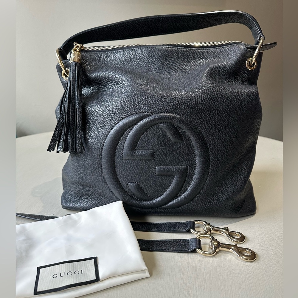 GUCCI Pebbled Calfskin Large Soho Hobo Black